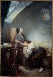De ongelukkige familie. Schilderij van Octave Tassaert (1800-1874), 1849. Zon. 1,15 x 0,76 m. Parijs, Musée d