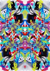 Zen inkt blauw rood geel bloemenpatroon