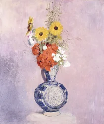 Boeket Bloemen in een Blauwe Vaas