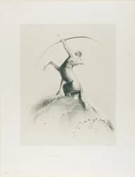 Centaur die op de wolken richt