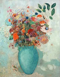Bloemen in een turquoise vaas, ca. 1912