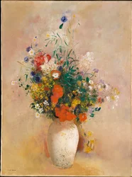 Vaasje met bloemen (roze achtergrond)