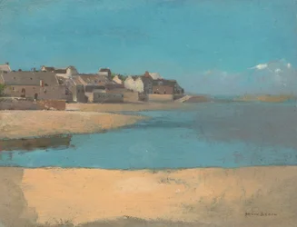 Dorp aan zee in Bretagne, c.1880 (olieverf op karton op hardboard)