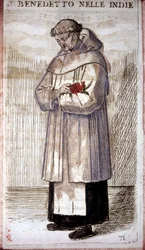 Religieuze orde: een Benedictijnse monnik (gravure, 16e eeuw) in O. Fialetti