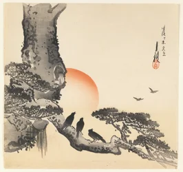 Kraaien op een Boomstam, Meiji Periode, ca. 1890-1910
