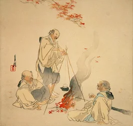 Sake drinken onder een esdoornboom, ca. 1890s-1900s