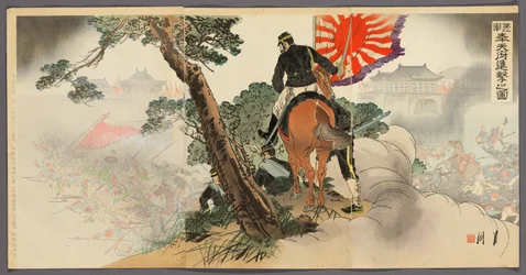 De eerste divisie oprukkend naar Fengtienfu (Daiichigun Hotenfu shingeki no zu)