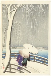 In de sneeuw op Yanagibashi