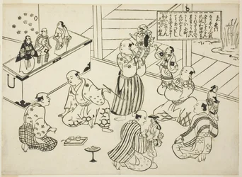 De Kleedkamer van een Poppentheater, de inhoudsopgave uit de serie "Beroemde Scènes uit Japanse Poppenspelen (Yamato irotake)"