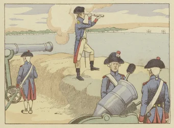 Als luitenant in Valence in 1785, keek Napoleon naar artillerie-oefeningen