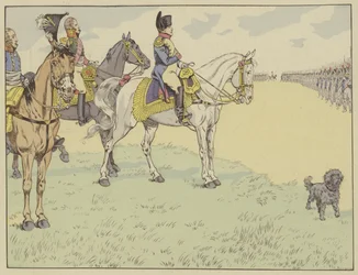 Napoleon inspecteert het Franse leger na het ondertekenen van de Verdragen van Tilsit, 7 juli 1807