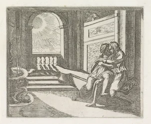 Abimelech ziet Isaak Rebekka liefkozen