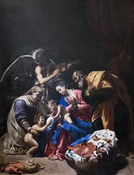 Heilige familie met Sint Elizabeth, Sint Johannes de Doper en een engel