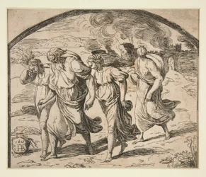 Lot en zijn familie vluchten uit Sodom