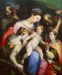 De Heilige Familie met Heiligen Margaretha, Catharina en Franciscus