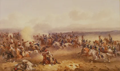 Een eskadron van de 10e Huzaren verslaat de Russen bij Tchernaya, 16 augustus 1855, c.1890