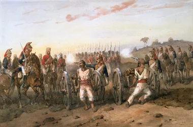Muiters op het punt om door de Bengal Horse Artillery te worden opgeblazen