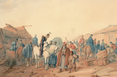 Voorraadbasis van het Britse leger in de haven van Balaclava, 1854