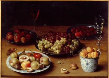 Stilleven van fruit en glas