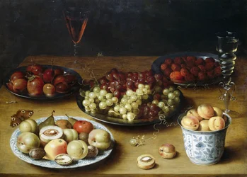 Stilleven met fruit en glazen