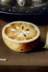 Stilleven met oesters en gebak