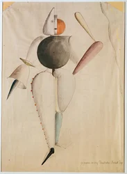 Kostuumontwerp voor het Triadisch Ballet, door Oskar Schlemmer (1888-1943). Aquarel op papier