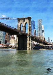Weerspiegelingen van de Brooklyn Bridge