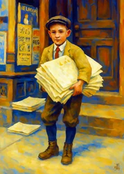 Portret van een krantenjongen uit vervlogen tijden