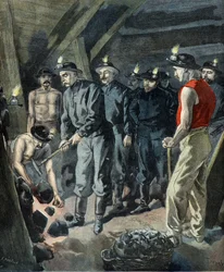 Felix faure op bezoek in de kolenmijnen van Lens (gravure)