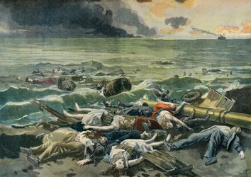 De scheepswrakken van de Le Bourgogne gestrand op het eiland Les Sables bij Halifax