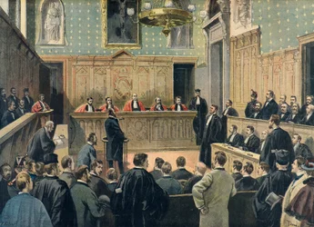Het Hof van Assisen tijdens het Panama-schandaalproces in 1898 (gravure)