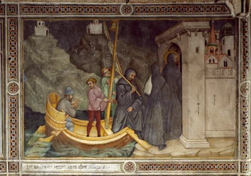 Sint Augustinus vertrekt naar Tagaste om een religieuze gemeenschap te stichten (fresco)