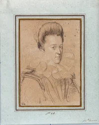 Portret van Eleonore de Medicis (Eleonora de Medici) (1567-1611) Echtgenote van Vincent I van Gonzague, Hertog van Mantua (Vincenzo I Gonzaga, Hertog van Mantua) (1562-1612) Tekening door Ottavio Leoni (1578-1630) Genua, Musei di Strada Nuova, inv 2432
