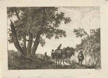 Landschap met pakezels en reizigers