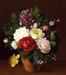 Stilleven van zomerbloemen. Schilderij van Otto Didrik Ottesen (1816-1892) Privécollectie.