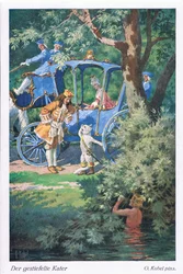 De gelaarsde kat (Europese sprookje), ansichtkaart uit Duitsland