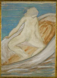 Frau im Boot (schilderij op doek)