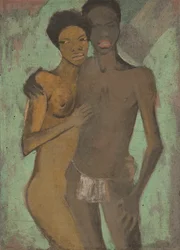 Liebespaar (Artistenpaar), c.1911 (distemper on burlap)