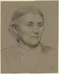 Portret van een oudere dame naar rechts gewend