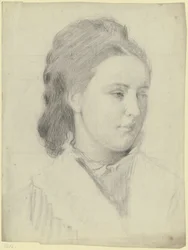 Portret van een jonge vrouw in driekwartaanzicht