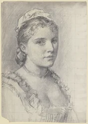 Portret van een jonge vrouw, naar rechts kijkend