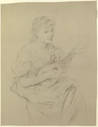 Jonge vrouw die mandoline speelt („luitbespeelster“)