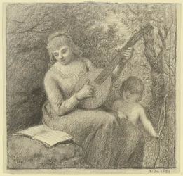 Muzicerende vrouw met Cupido’s