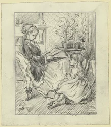 Vrouw met kind die hardop leest