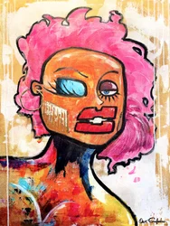 Portret met roze haar (abstract)