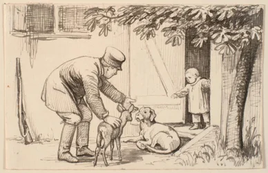 De man, het kind en de hond