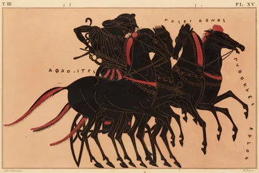 Afbeelding van de Decoratie op een Griekse Amphora, toont Aphrodite die Poseidon in een Strijdwagen rijdt, ca. 1858