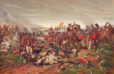 Franse Cuirassiers Aanvallend op een Britse Infanterie Vierkant bij de Slag van Waterloo, 1815
