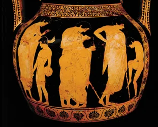 Ontmoeting van geliefden. Roodfigurige amfoor. 510-500 V. CHR.
