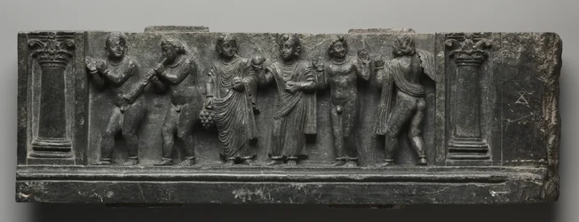 Bacchanaal reliëf, Pakistan, Gandhara, Buner gebied, vroege Kushan Periode (AD 1-320)